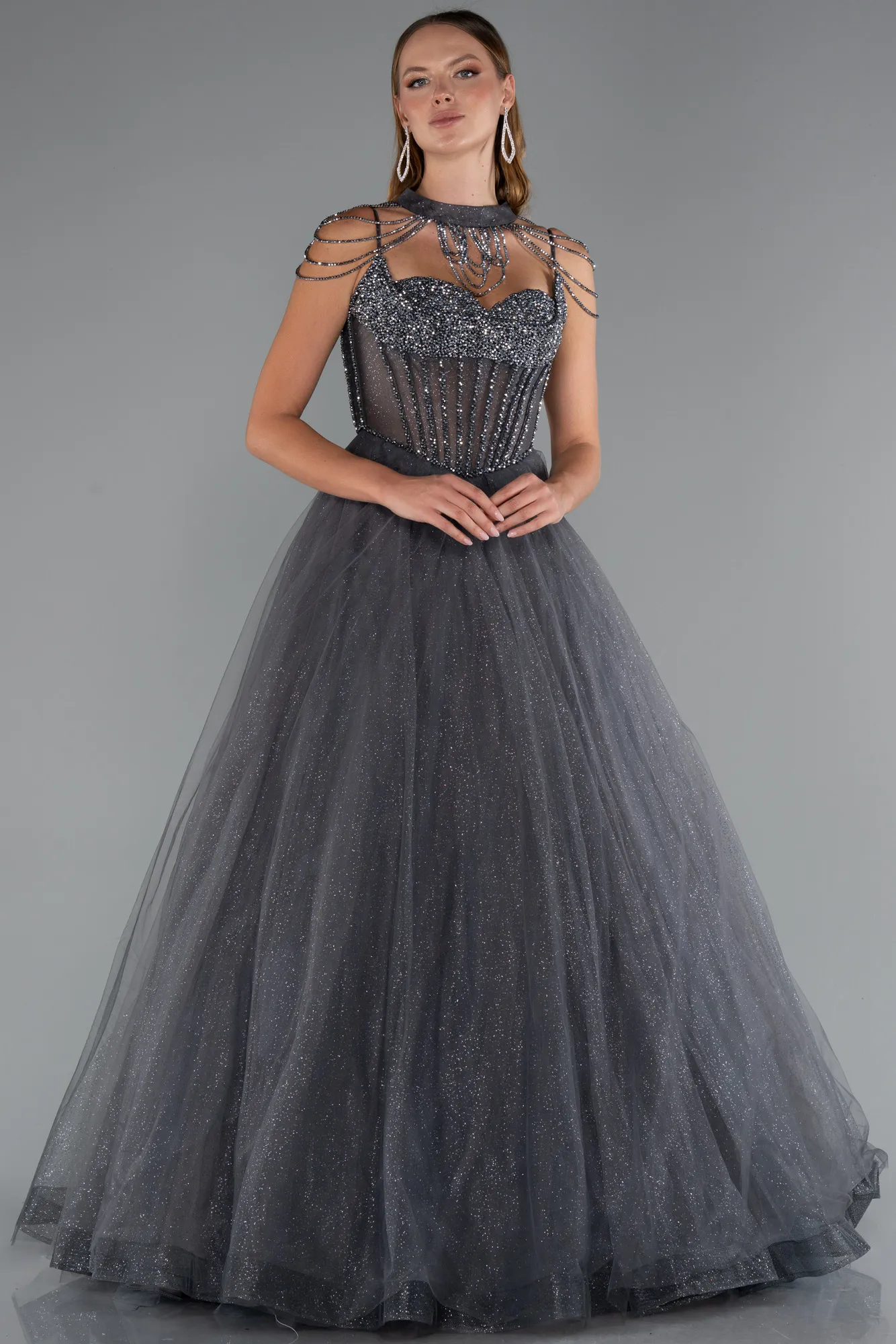 Anthracite-Long Special Design Engagement Dress ABU5583