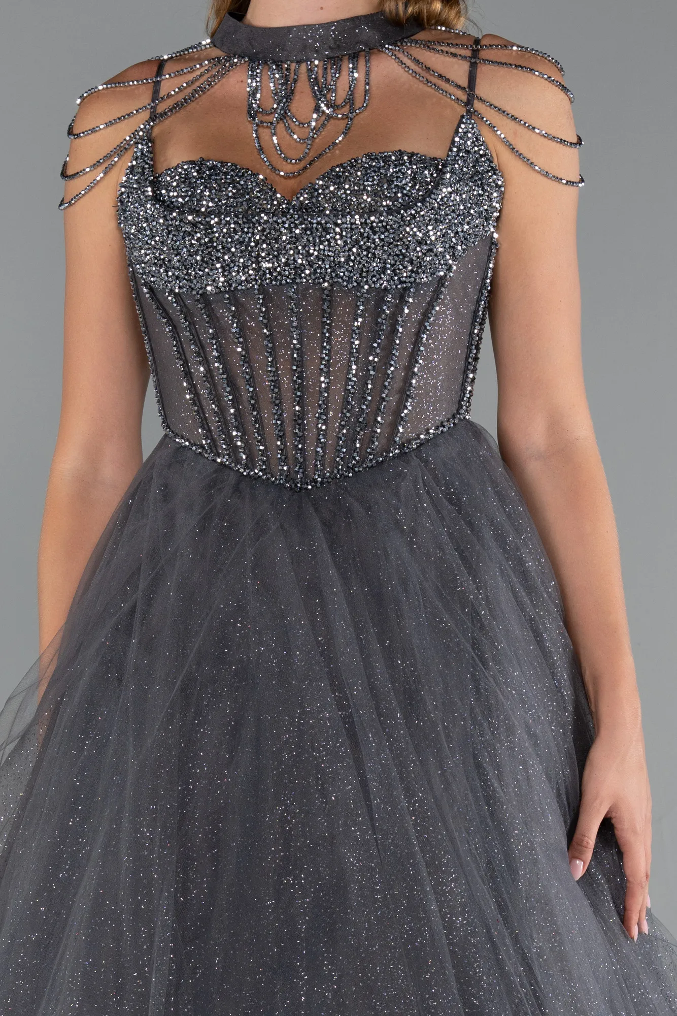 Anthracite-Long Special Design Engagement Dress ABU5583