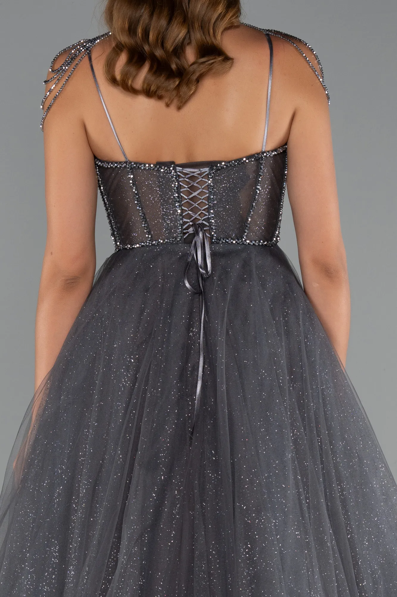 Anthracite-Long Special Design Engagement Dress ABU5583