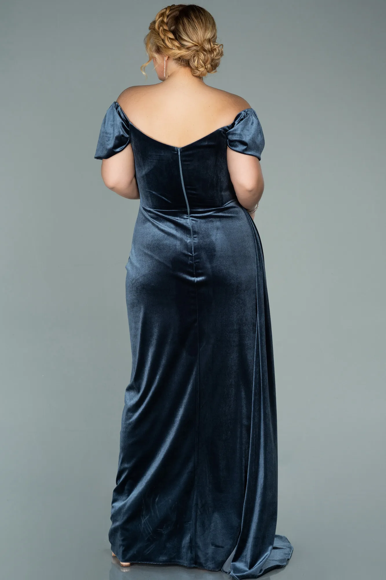 Anthracite-Long Velvet Oversized Evening Dress ABU1991
