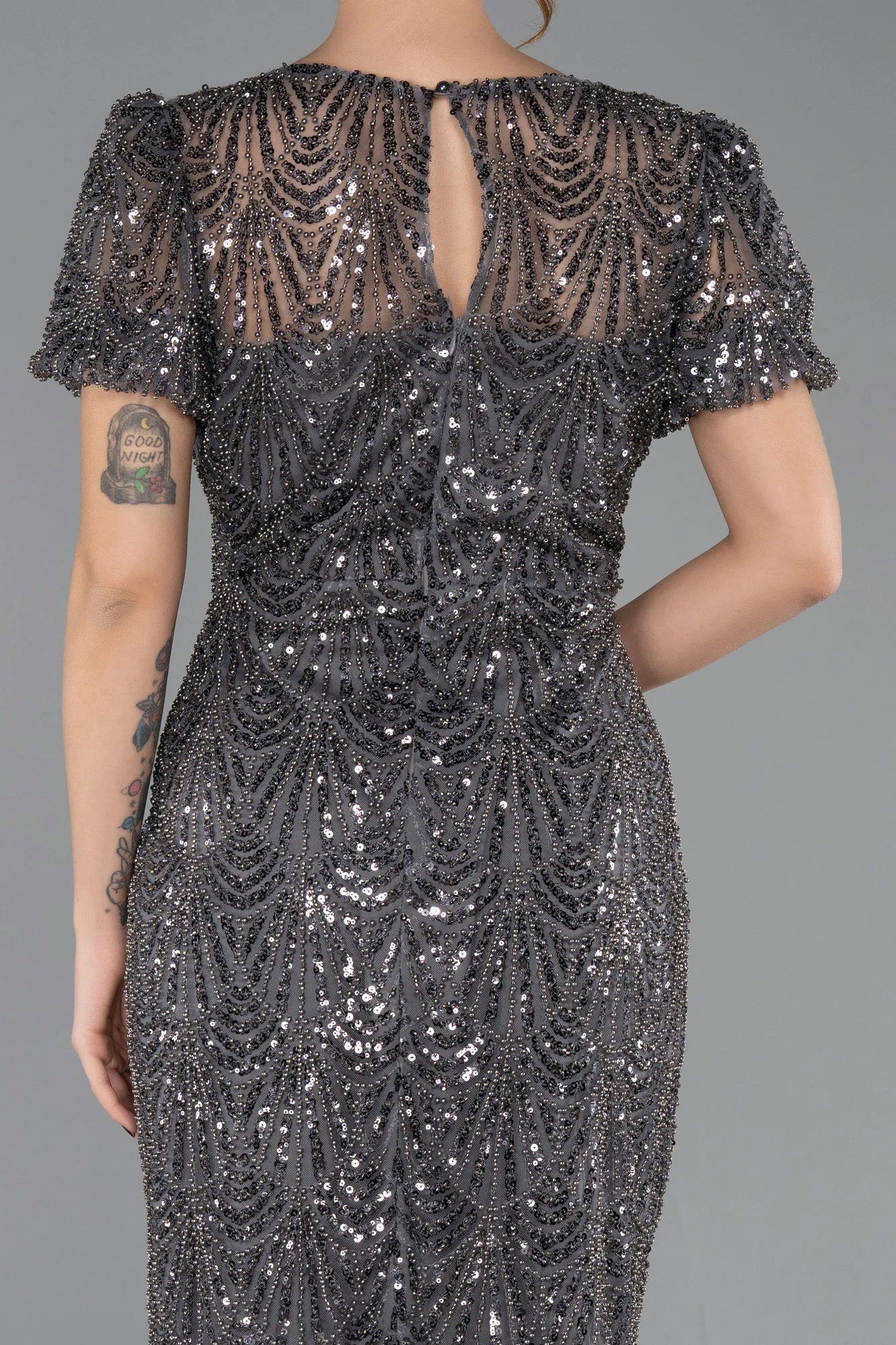 Anthracite-Midi Beaded Party Dress ABK2472