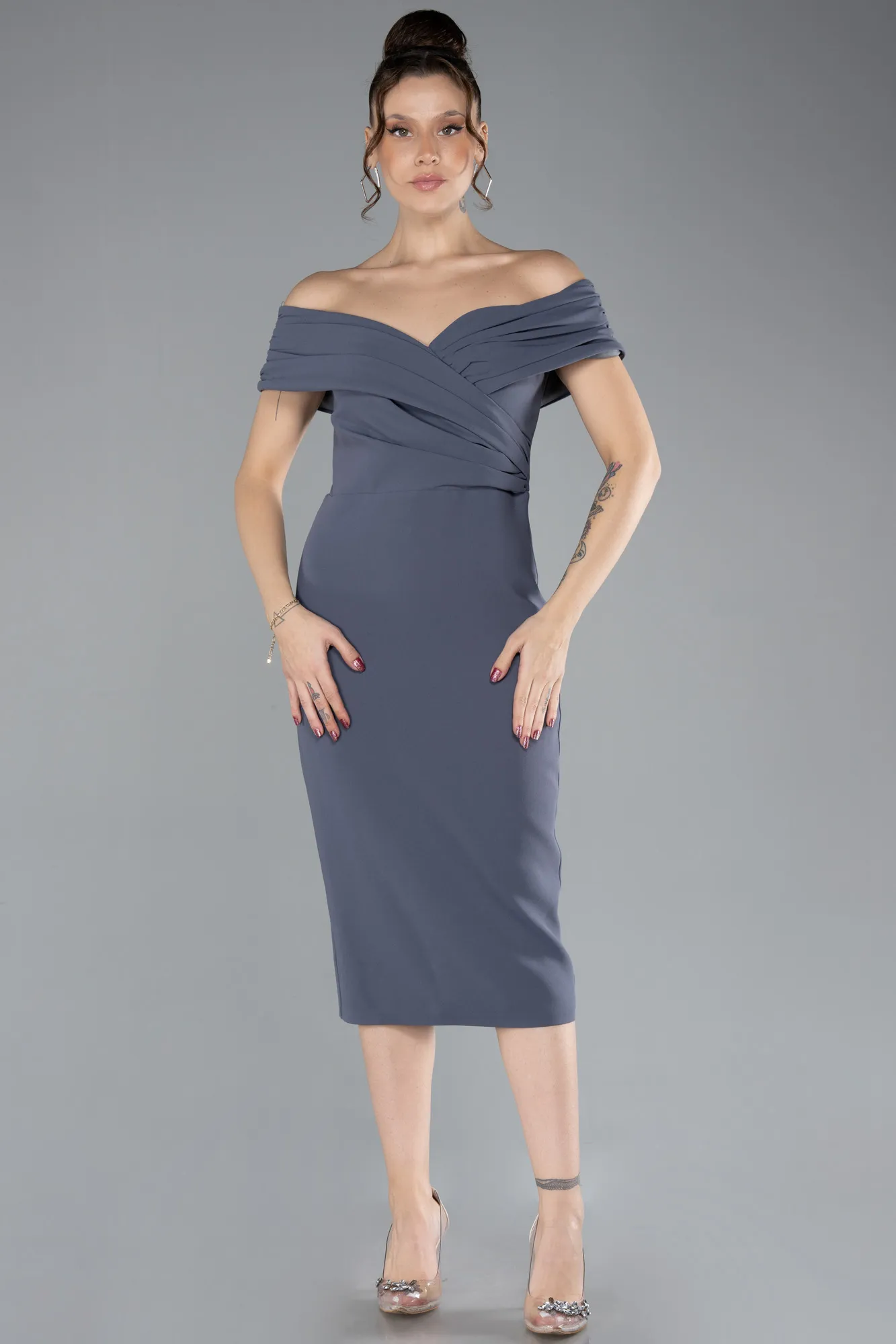 Anthracite-Midi Invitation Dress ABK1902