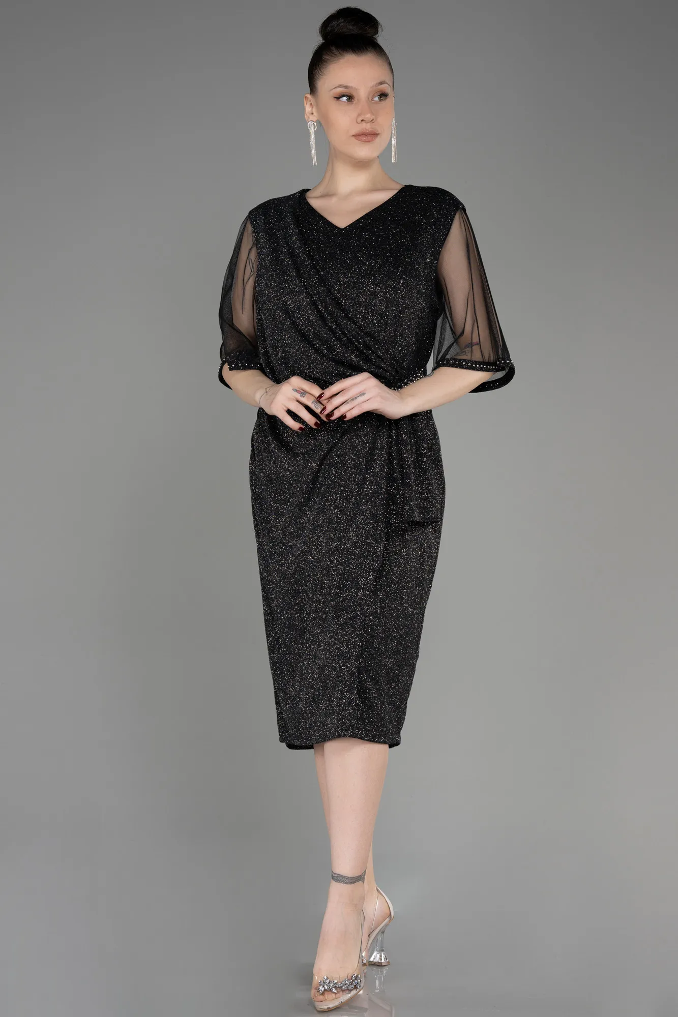 Anthracite-Midi Plus Size Cocktail Dress ABK1995