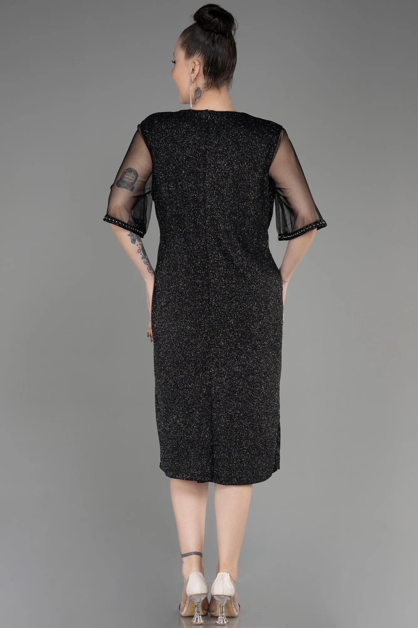 Anthracite-Midi Plus Size Cocktail Dress ABK1995