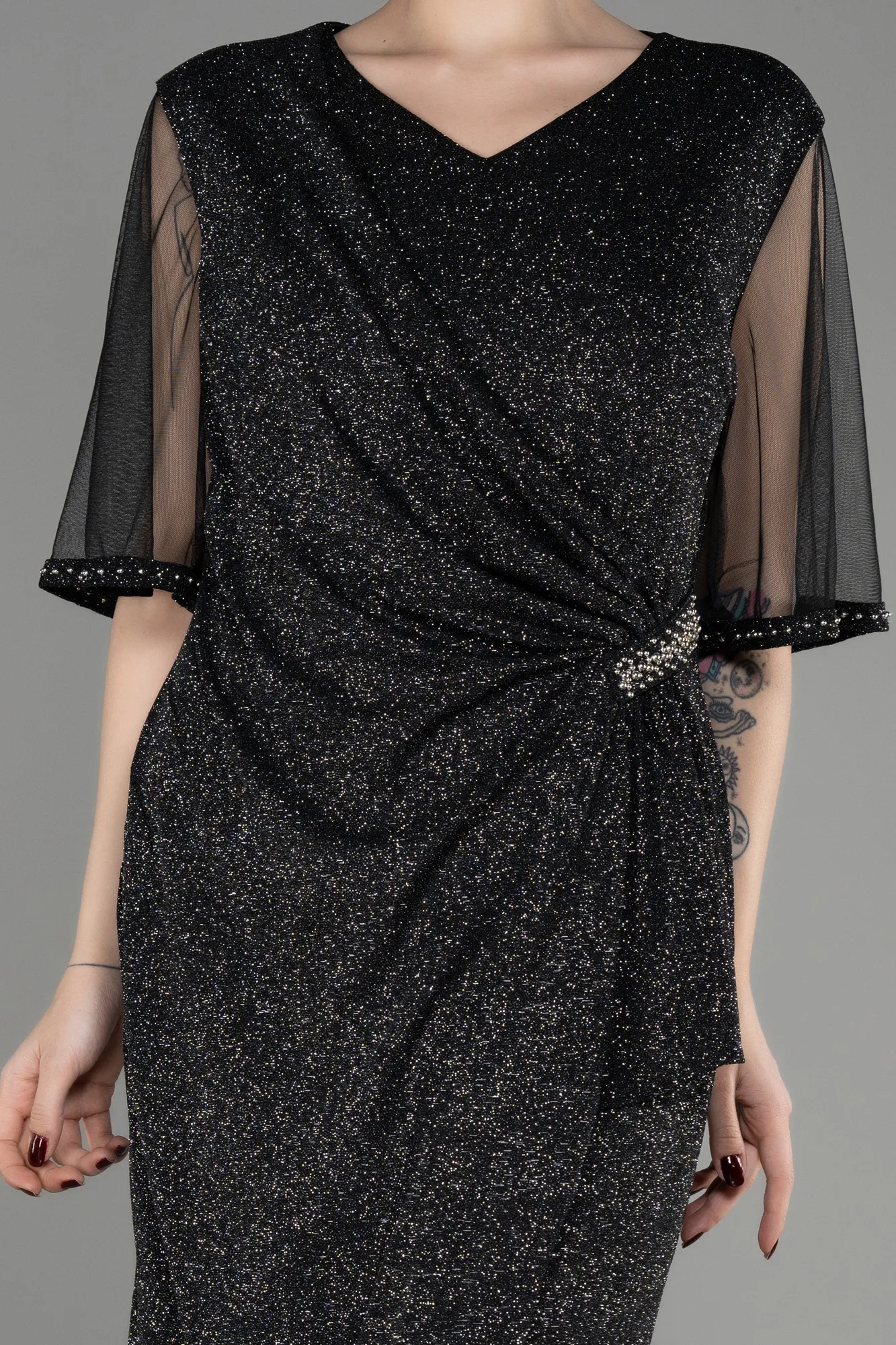 Anthracite-Midi Plus Size Cocktail Dress ABK1995