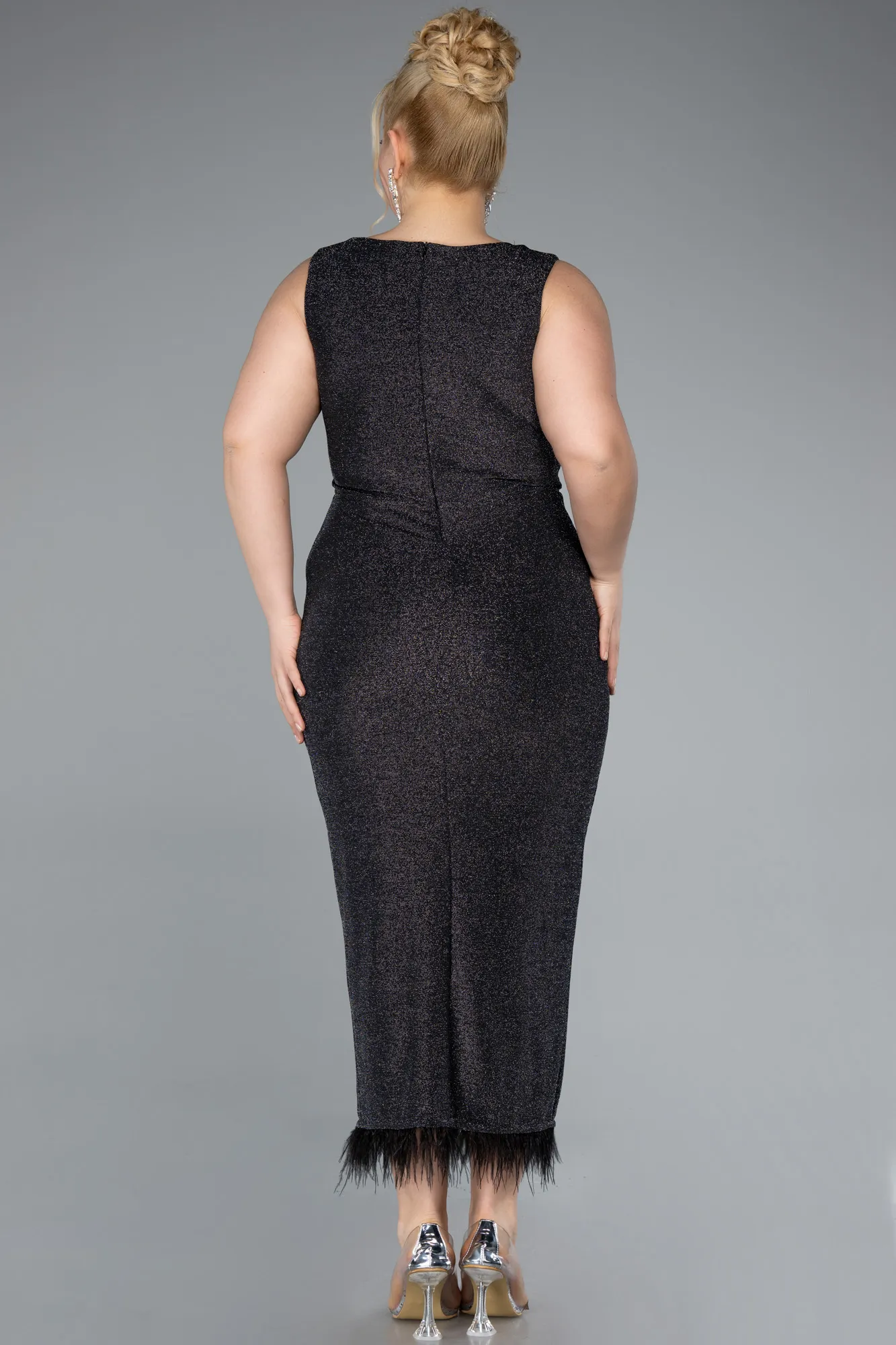 Anthracite-Midi Plus Size Evening Dress ABK2338