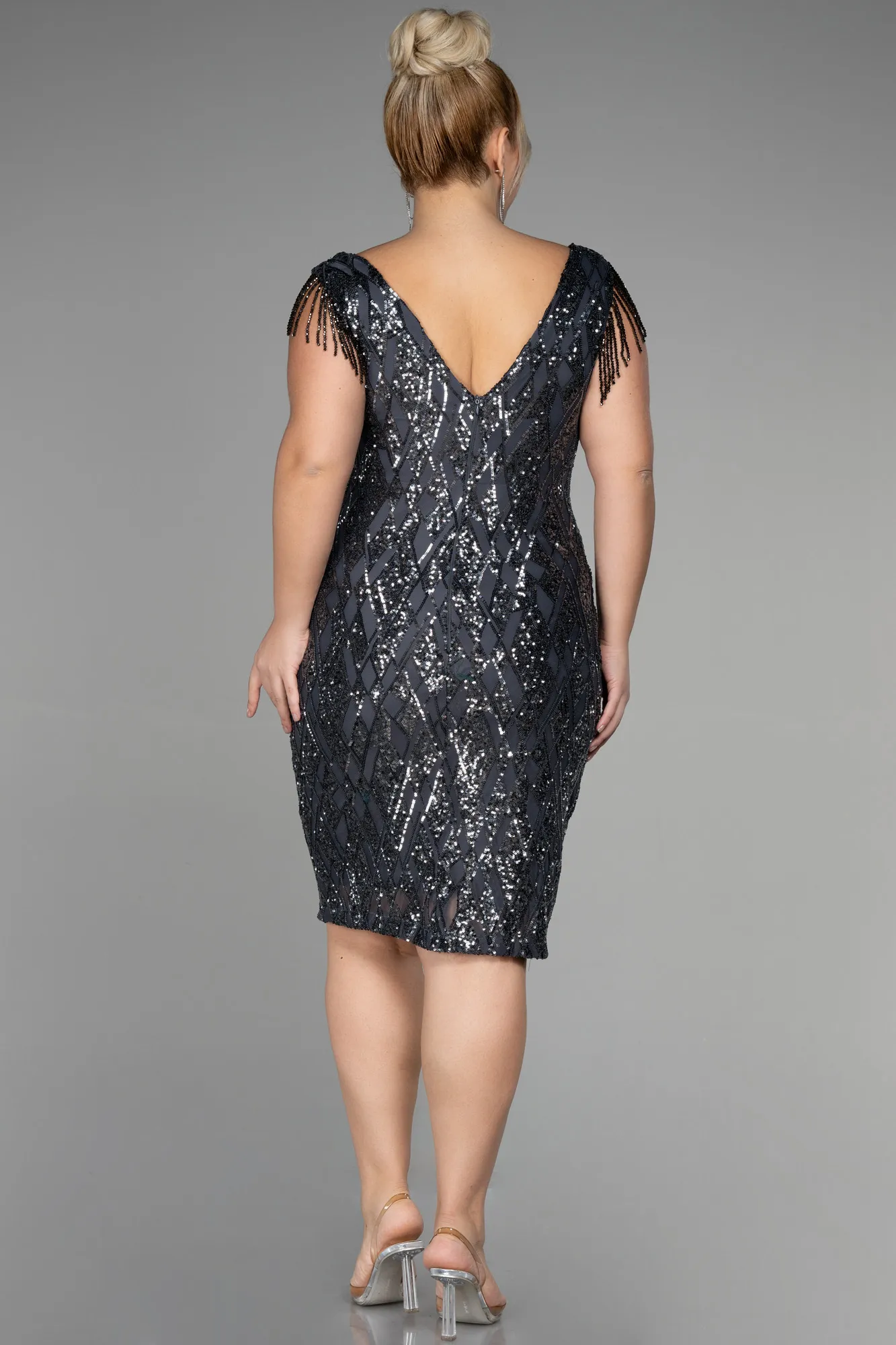 Anthracite-Midi Plus Size Invitation Dress ABK1873