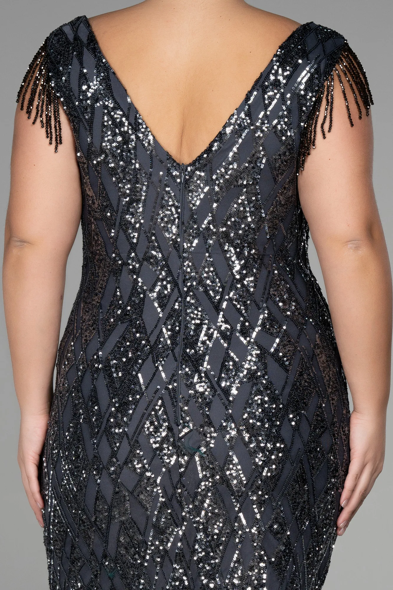 Anthracite-Midi Plus Size Invitation Dress ABK1873