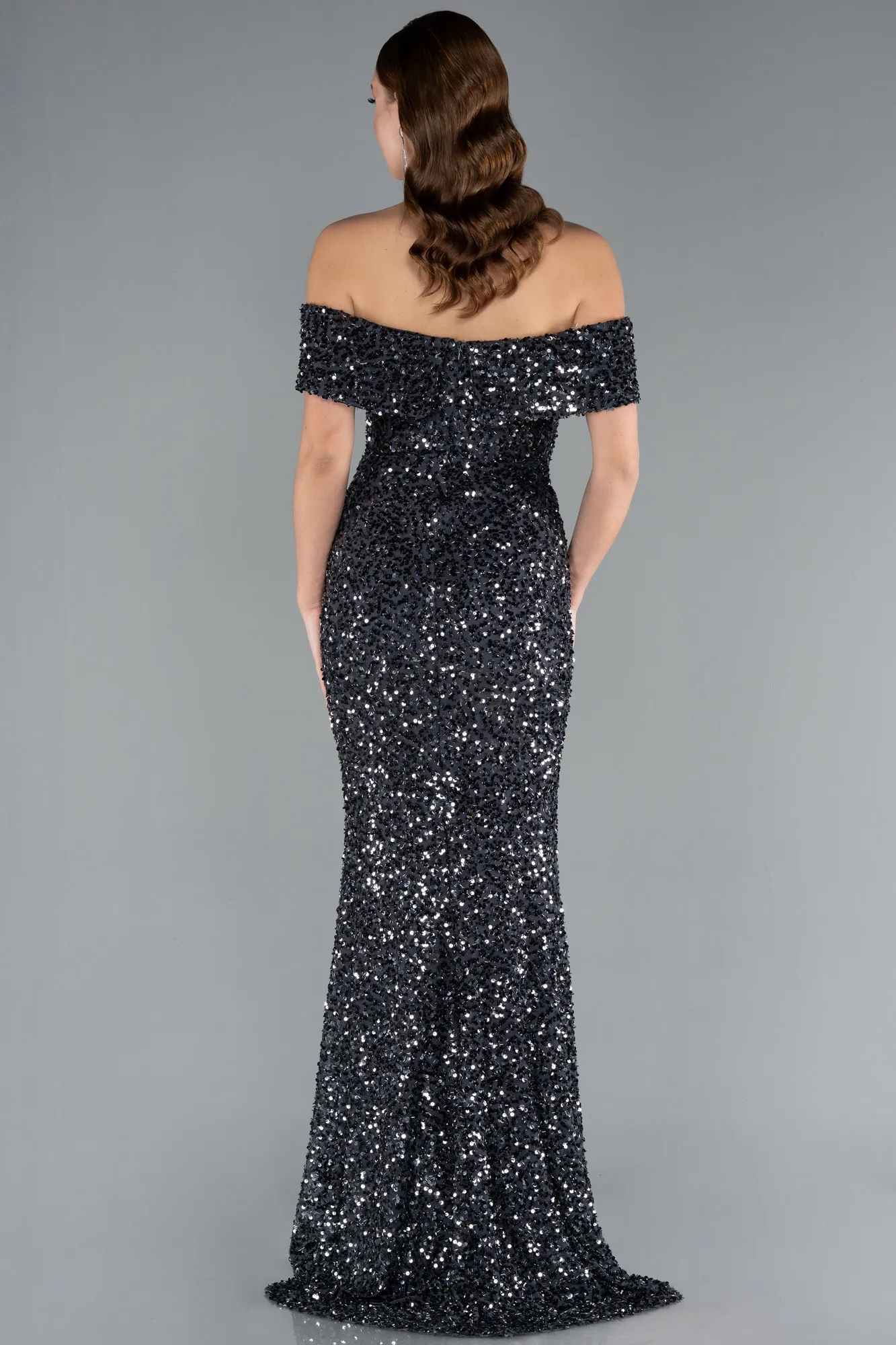 Anthracite-Off The Shoulder Long Sequin Mermaid Prom Dress ABU4778
