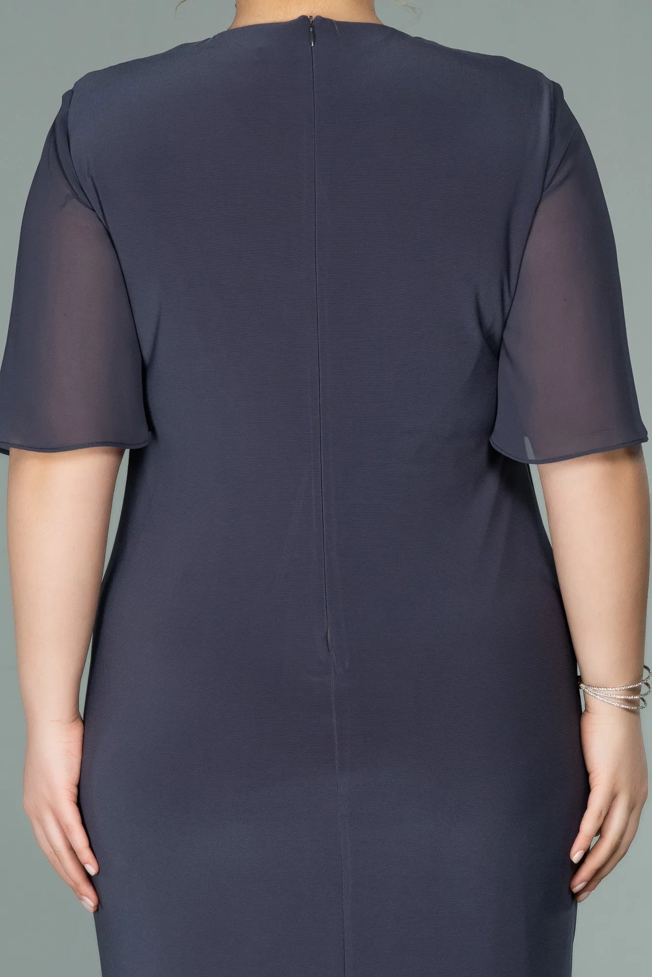 Anthracite-Short Chiffon Plus Size Evening Dress ABK1299