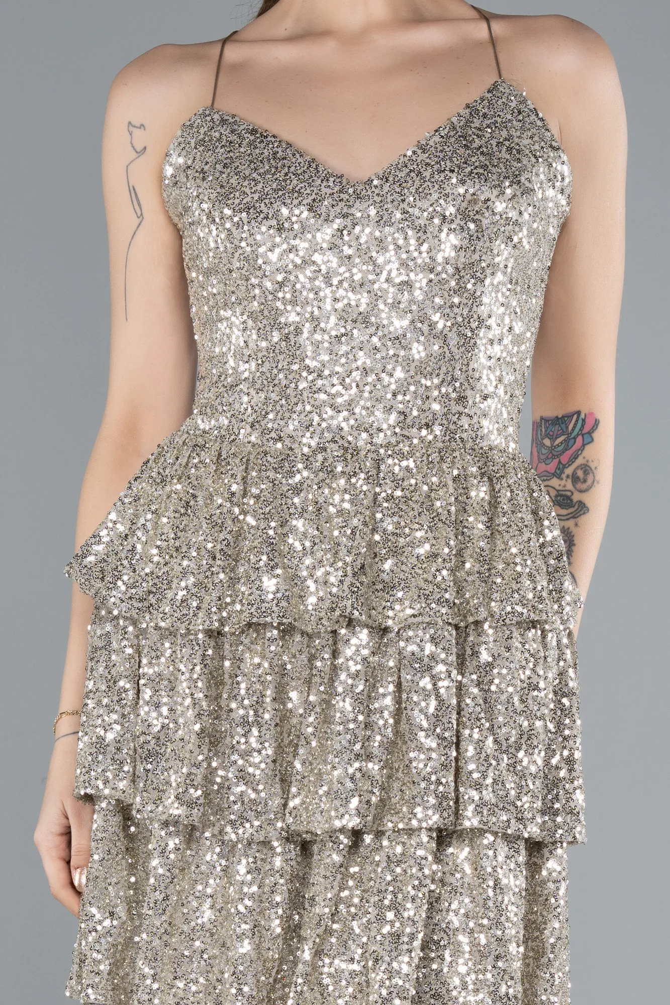 Beige-Backless Mini Sequin Party Dress ABK2270