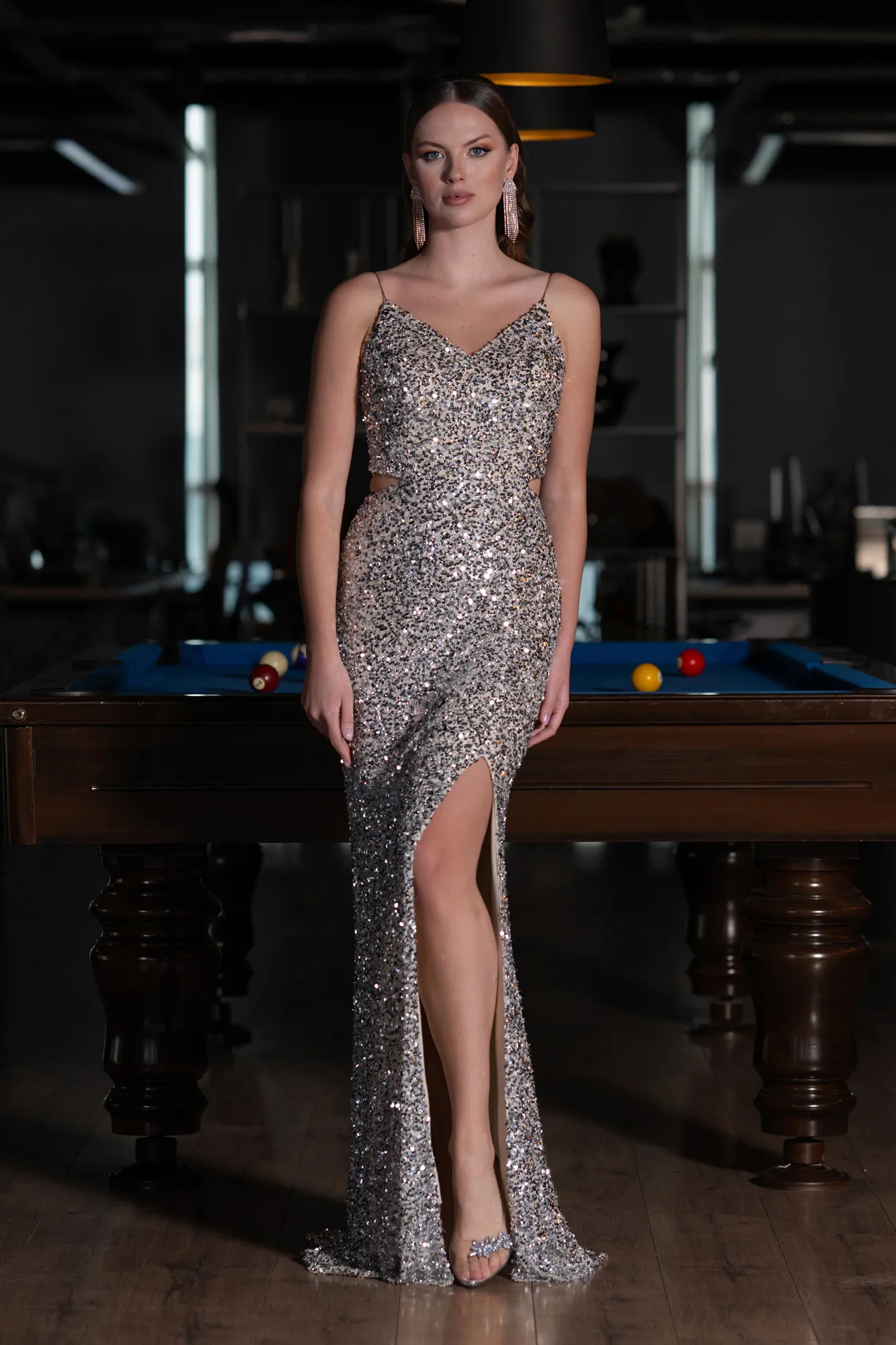 Beige-Cut Out Long Scaly Mermaid Evening Gown ABU4847