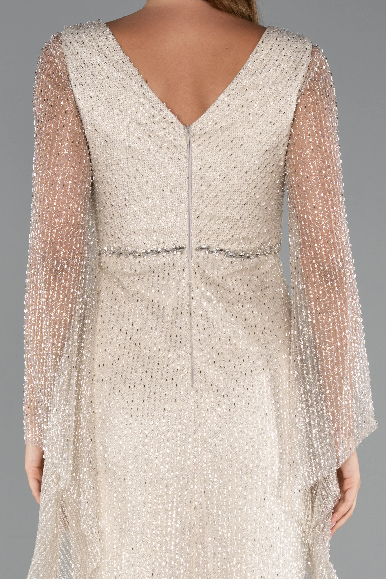 Beige-Long Beaded Evening Dress ABU5230