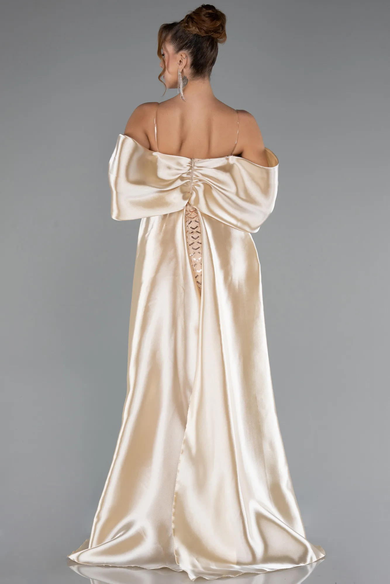 Beige-Long Beaded Evening Dress ABU5234