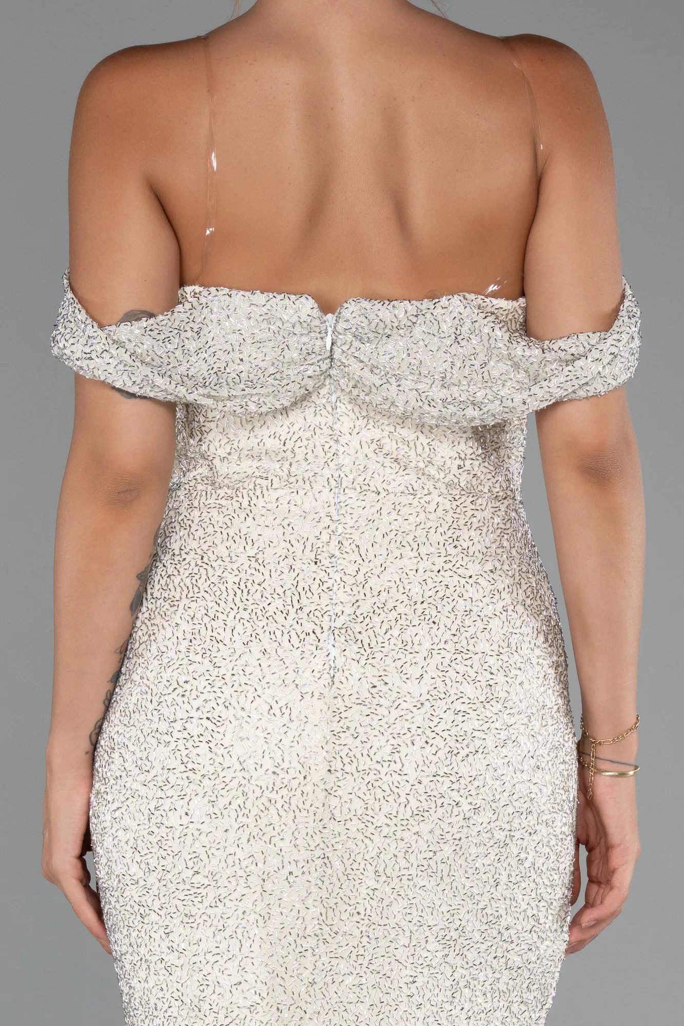 Beige-Long Beaded Evening Dress ABU5285