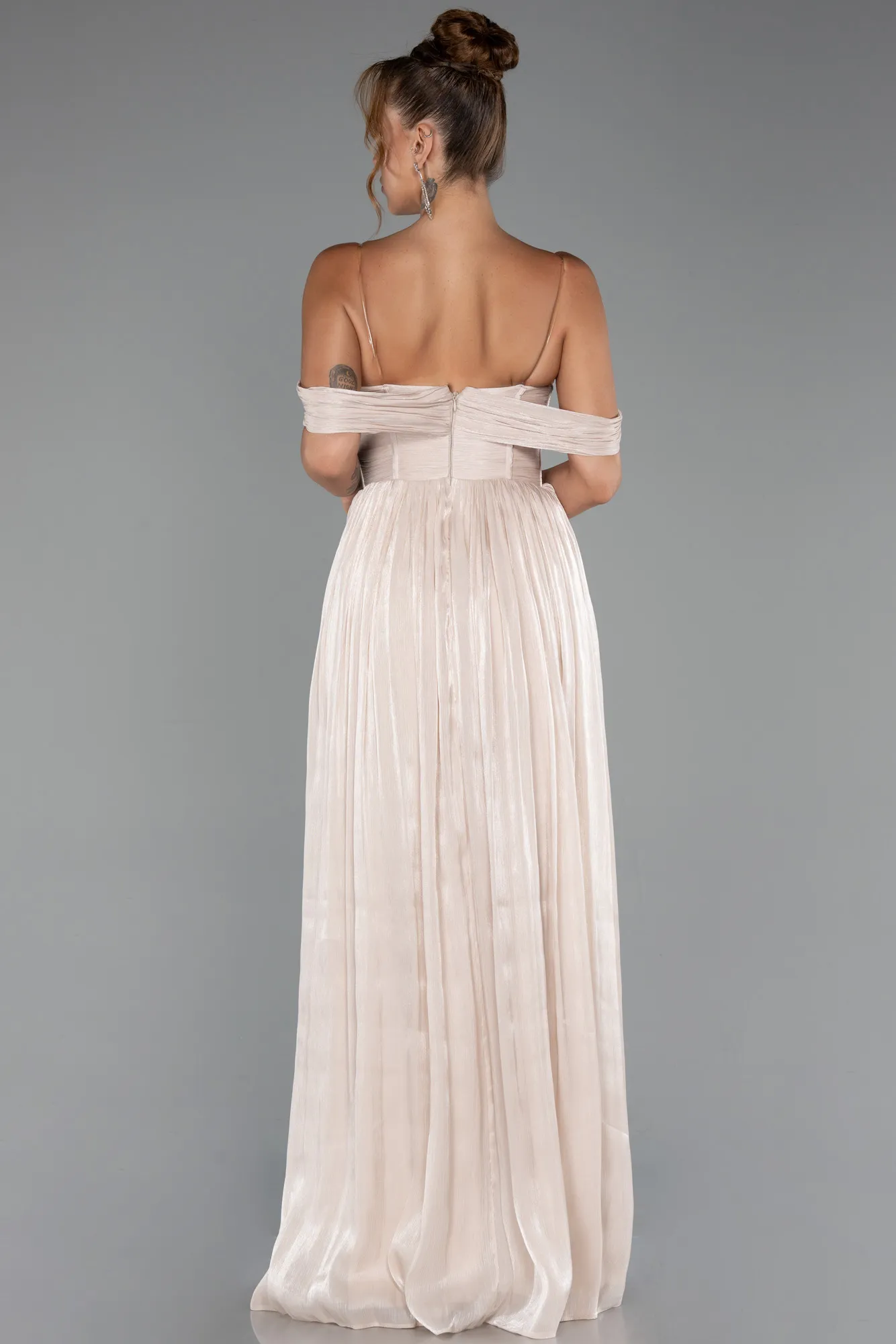 Beige-Long Chiffon Cocktail Dress ABU5283