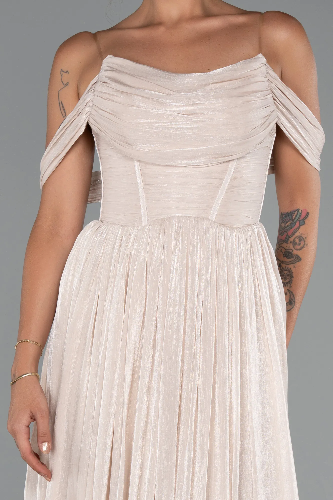 Beige-Long Chiffon Cocktail Dress ABU5283