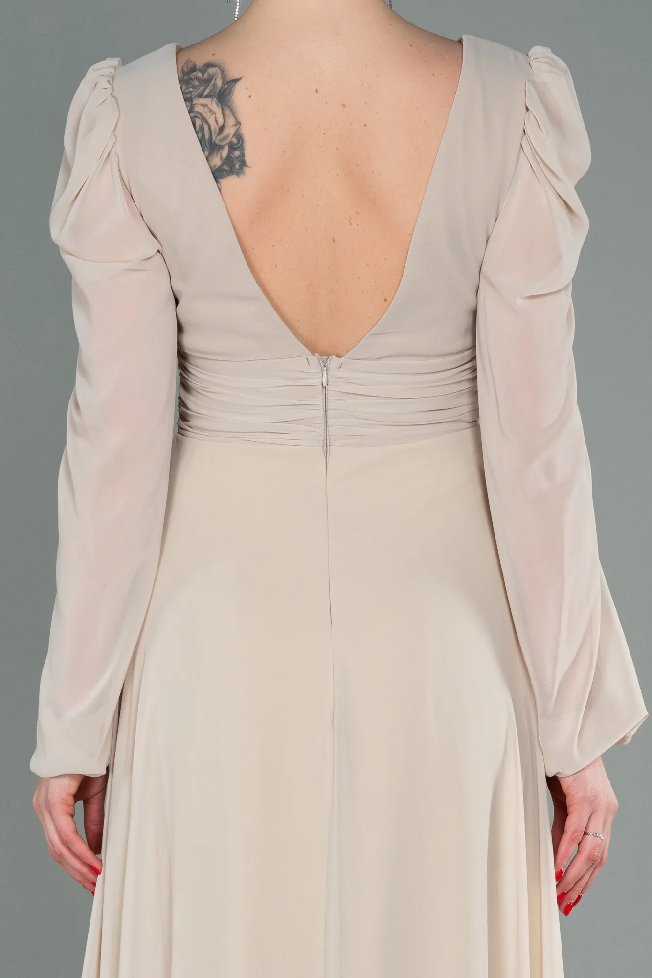 Beige-Long Chiffon Evening Dress ABU3085