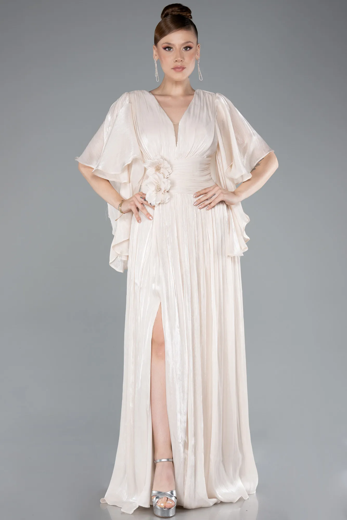 Beige-Long Chiffon Evening Dress ABU4922