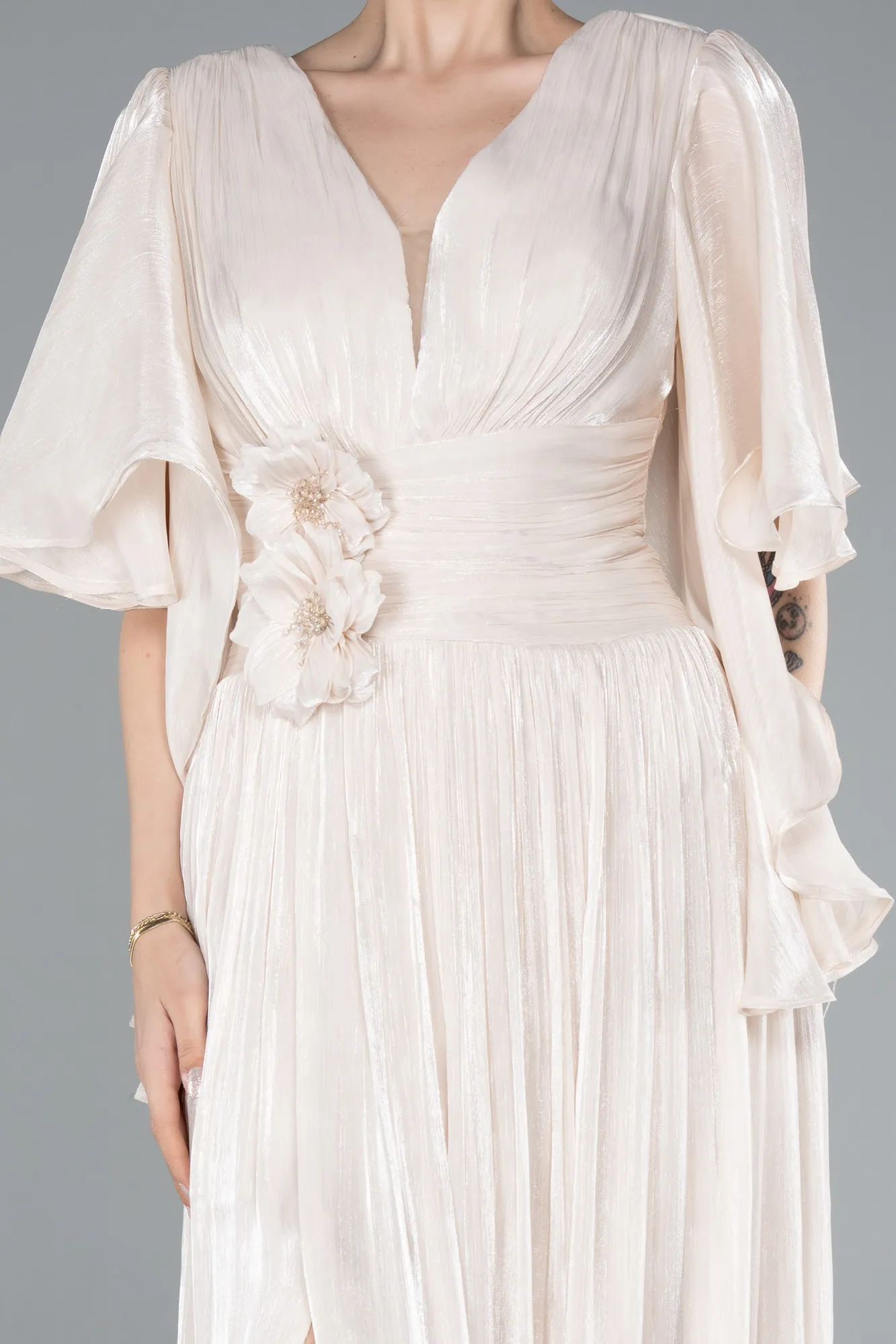 Beige-Long Chiffon Evening Dress ABU4922