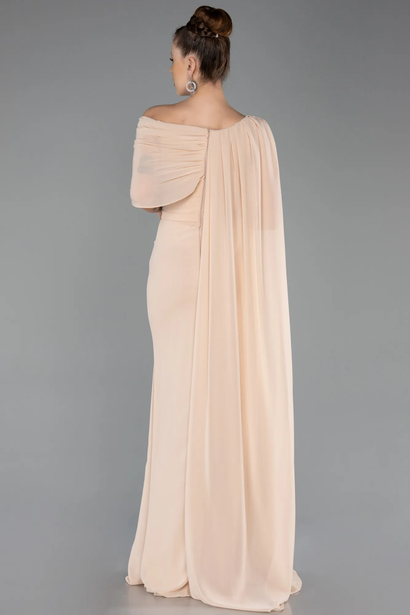 Beige-Long Chiffon Evening Dress ABU5418