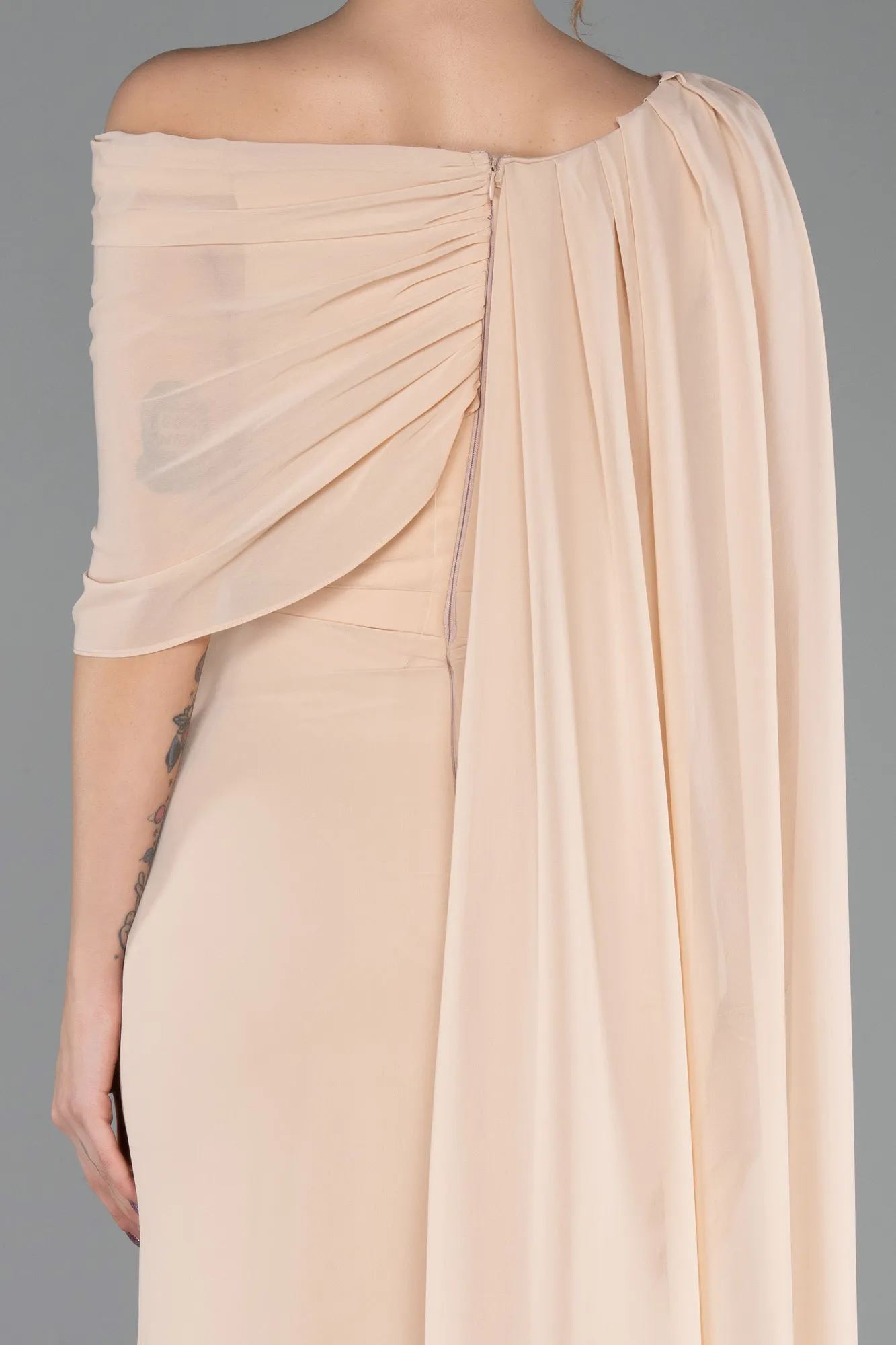 Beige-Long Chiffon Evening Dress ABU5418