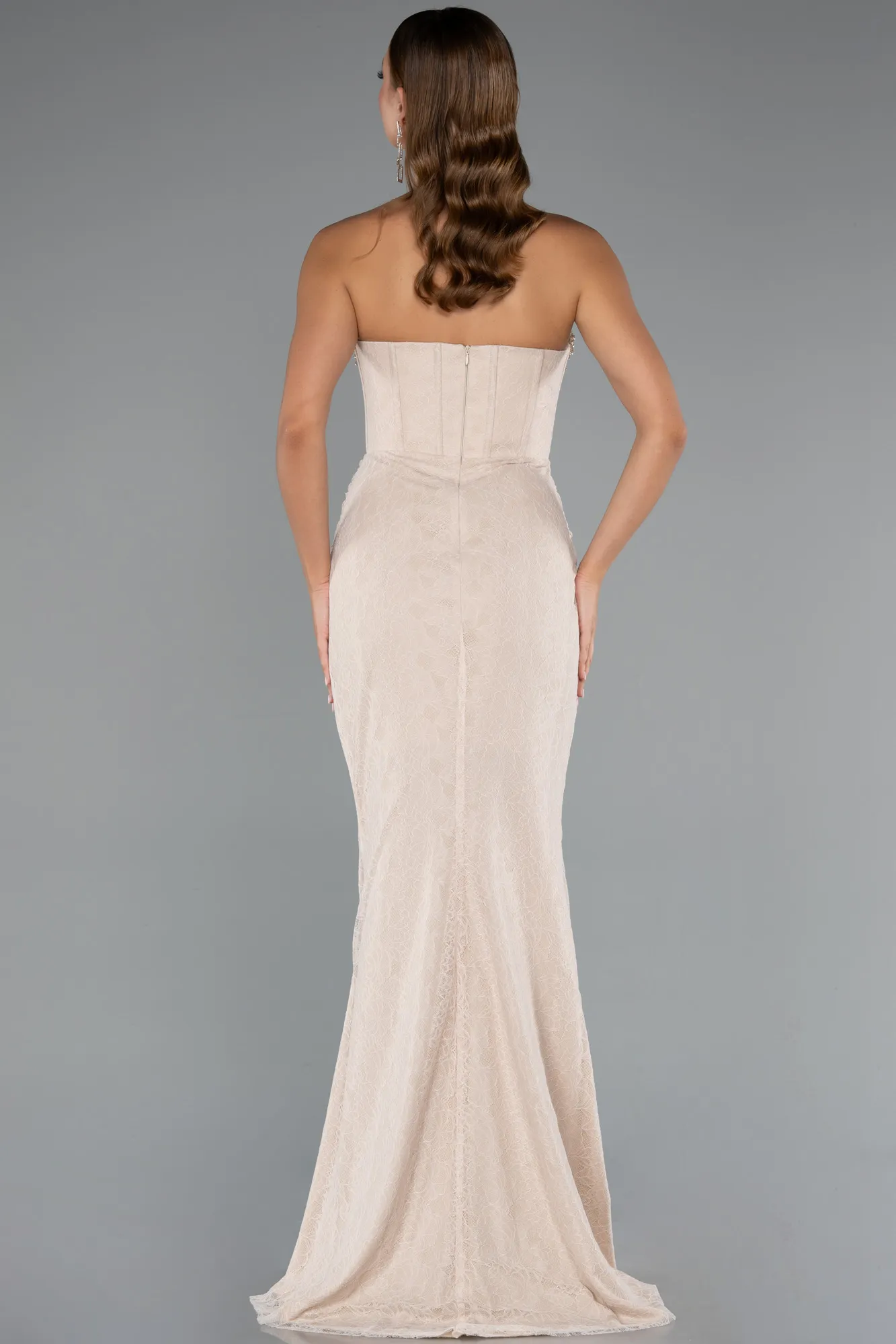 Beige-Long Dantelle Mermaid Evening Gown ABU5215