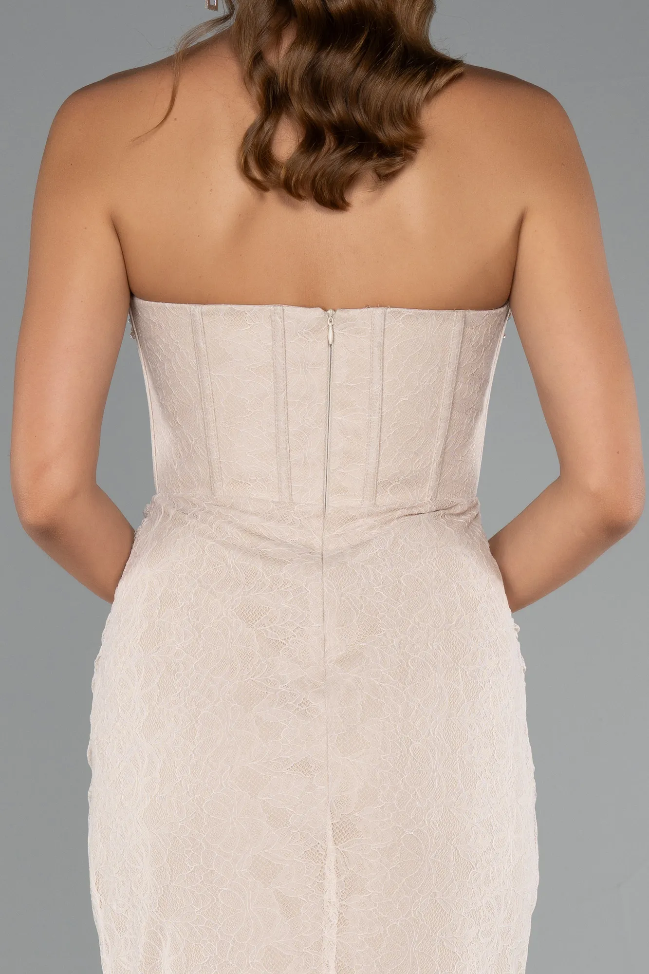 Beige-Long Dantelle Mermaid Evening Gown ABU5215