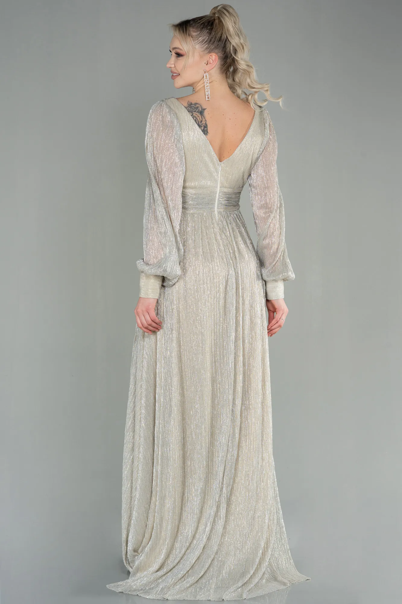 Beige-Long Evening Dress ABU2905