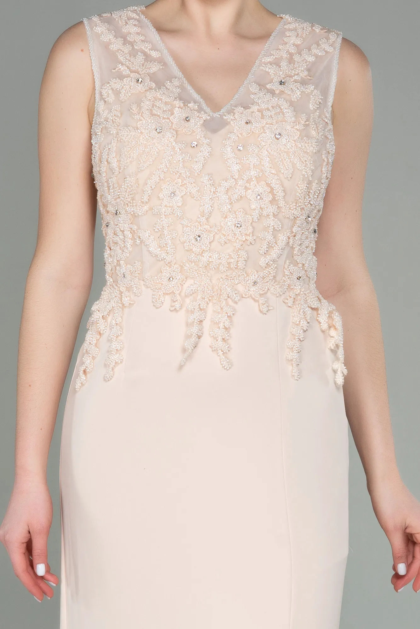 Beige-Long Evening Dress ABU2950