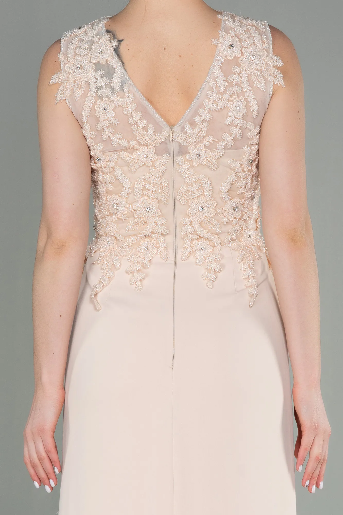 Beige-Long Evening Dress ABU2950