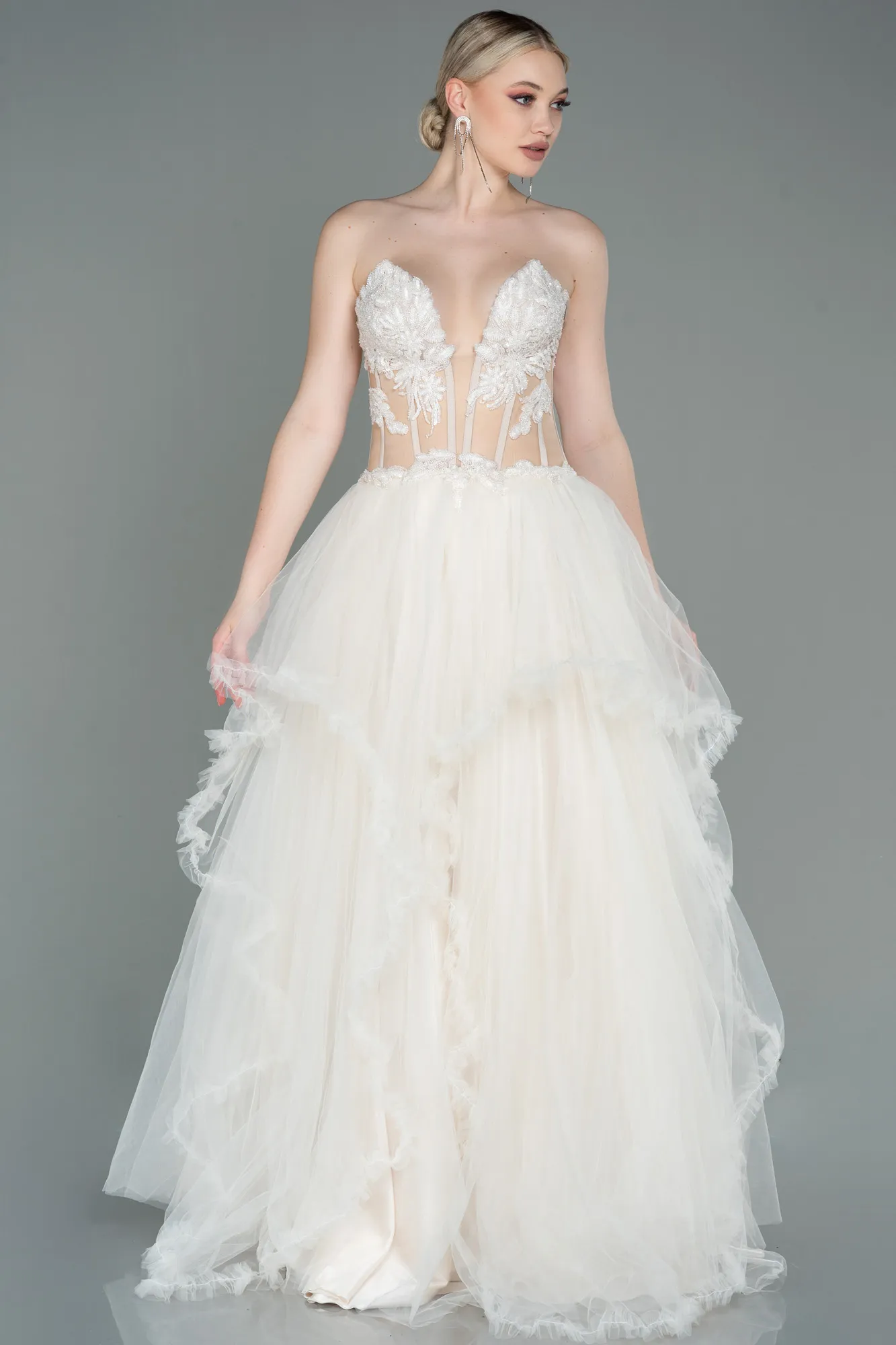 Beige-Long Evening Dress ABU3082