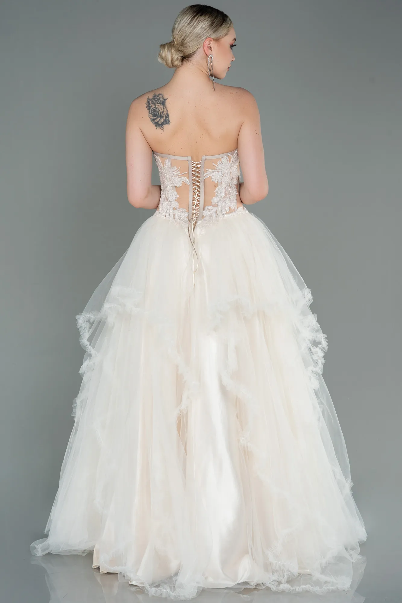 Beige-Long Evening Dress ABU3082