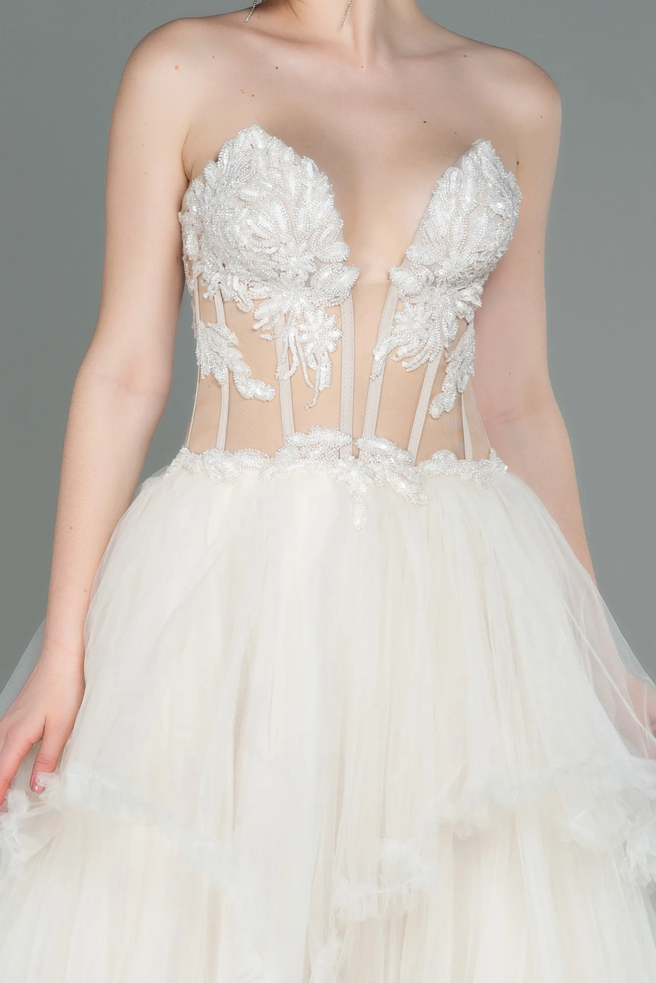 Beige-Long Evening Dress ABU3082