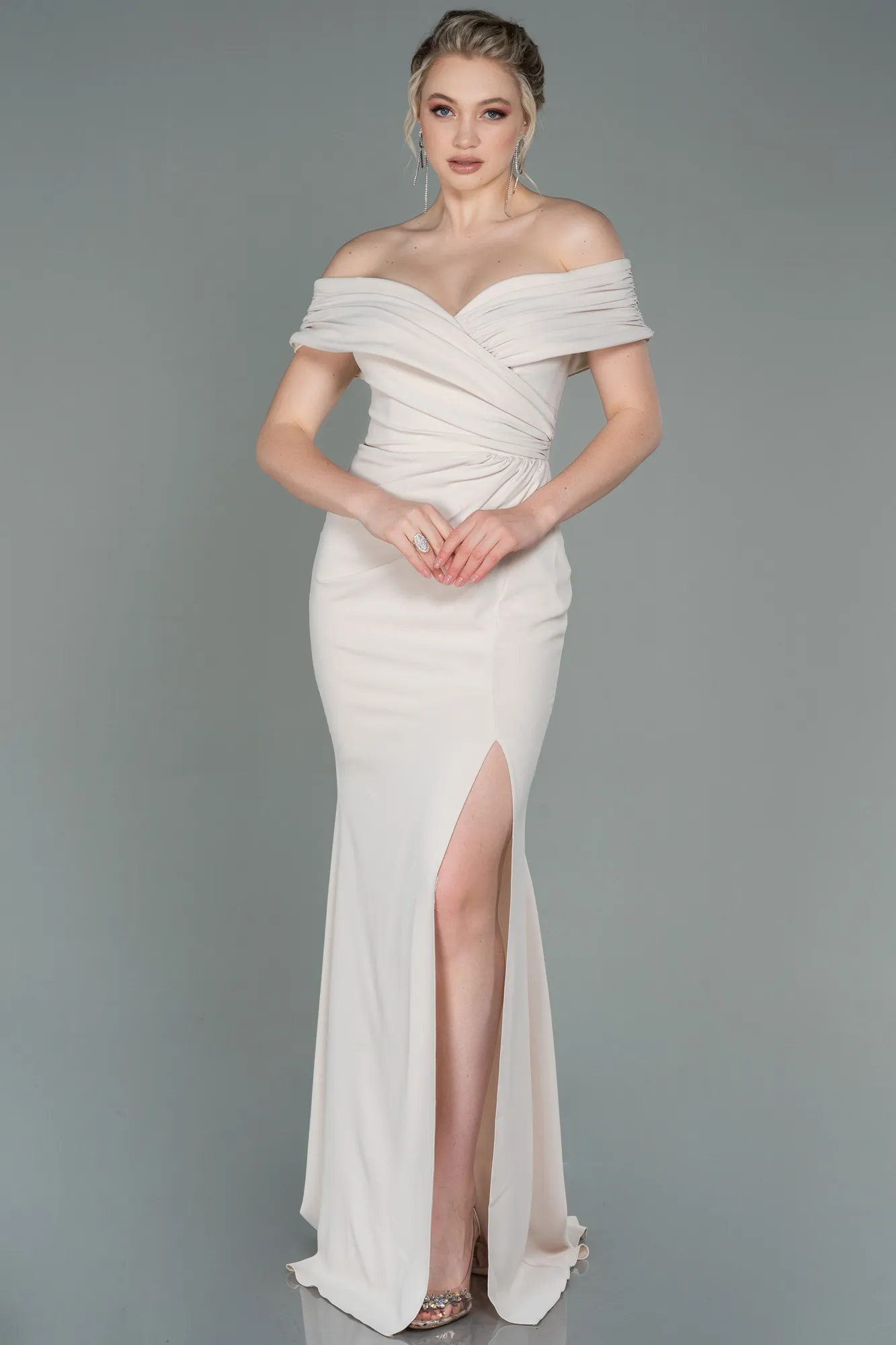 Beige-Long Evening Dress ABU3156