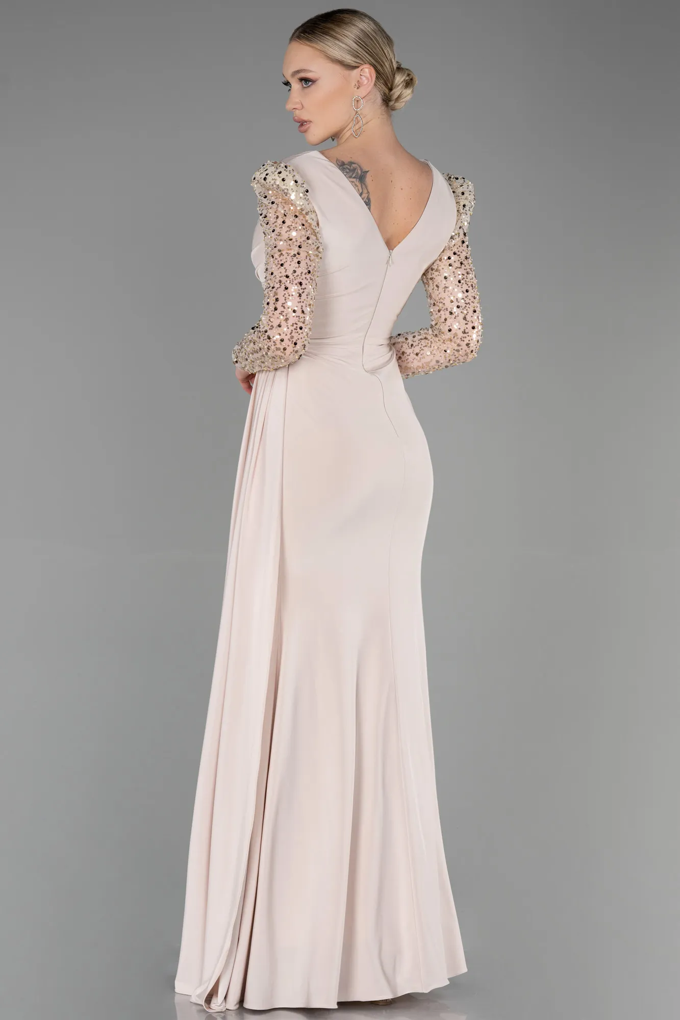 Beige-Long Evening Dress ABU3321