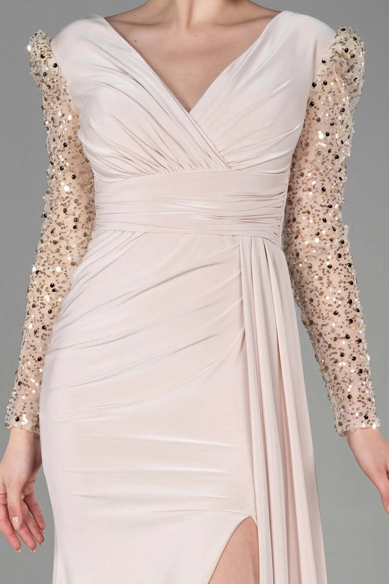Beige-Long Evening Dress ABU3321