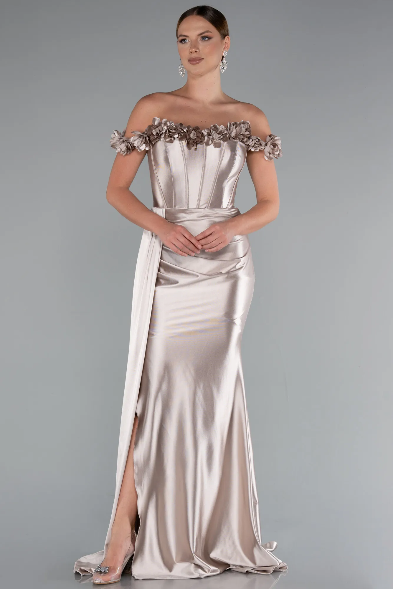 Beige-Long Evening Dress ABU4903