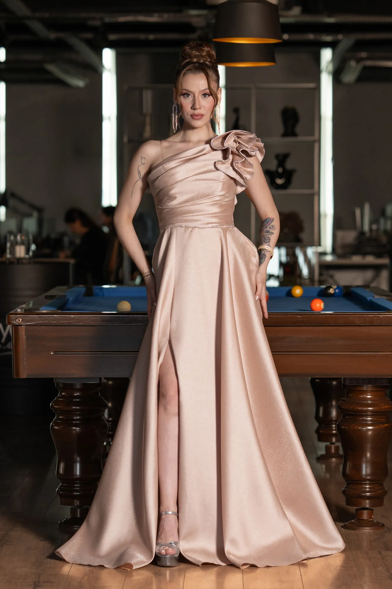 Beige-Long Evening Dress ABU4989