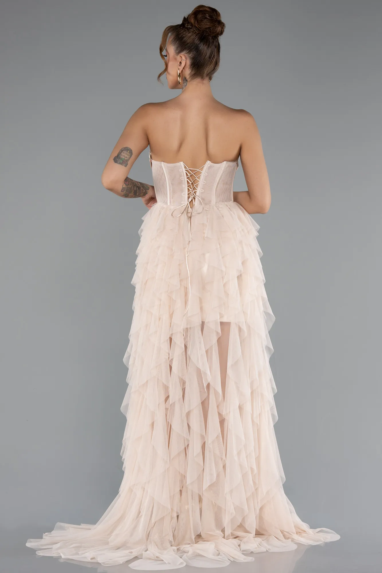 Beige-Long Evening Dress ABU5071