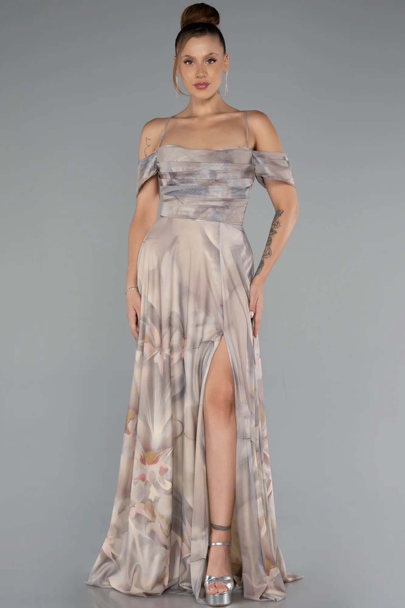 Beige-Long Evening Dress ABU5148
