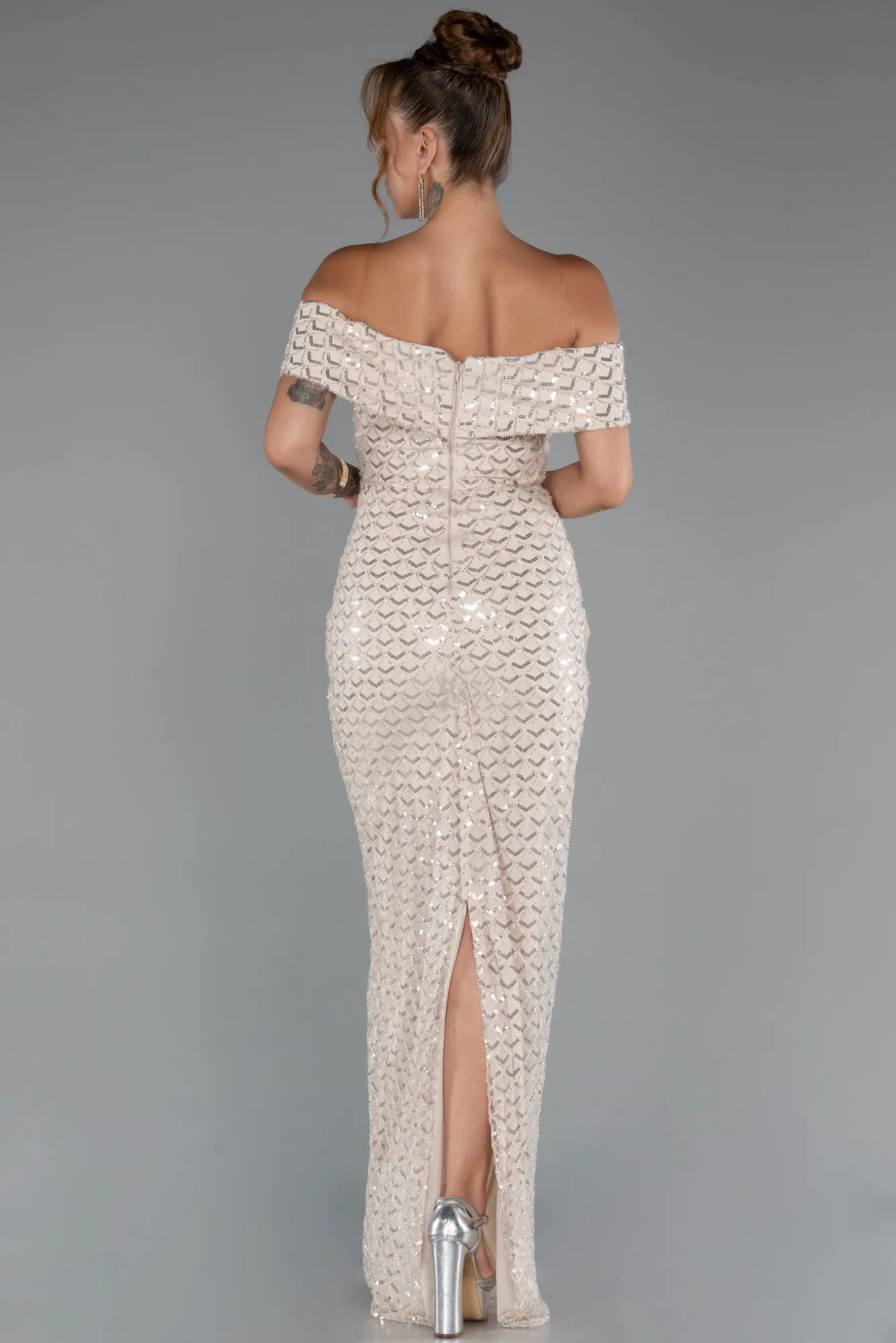 Beige-Long Evening Dress ABU5186