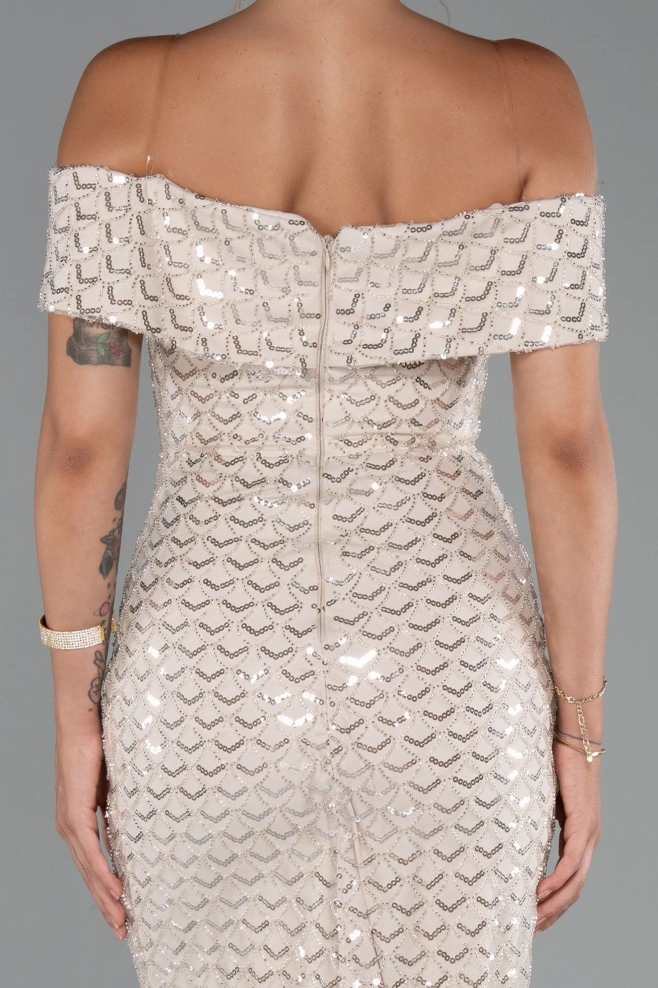 Beige-Long Evening Dress ABU5186