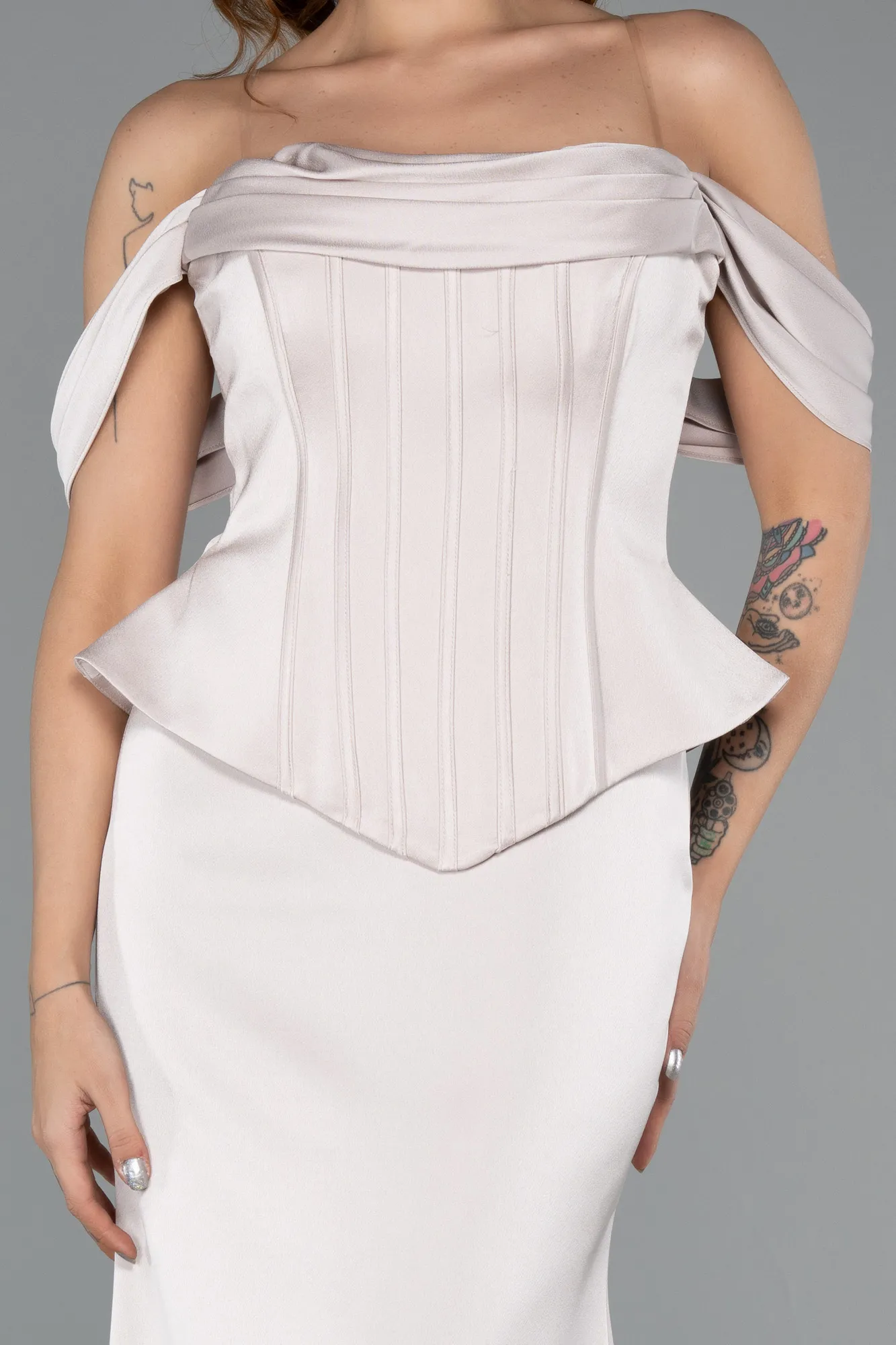 Beige-Long Evening Dress ABU5405