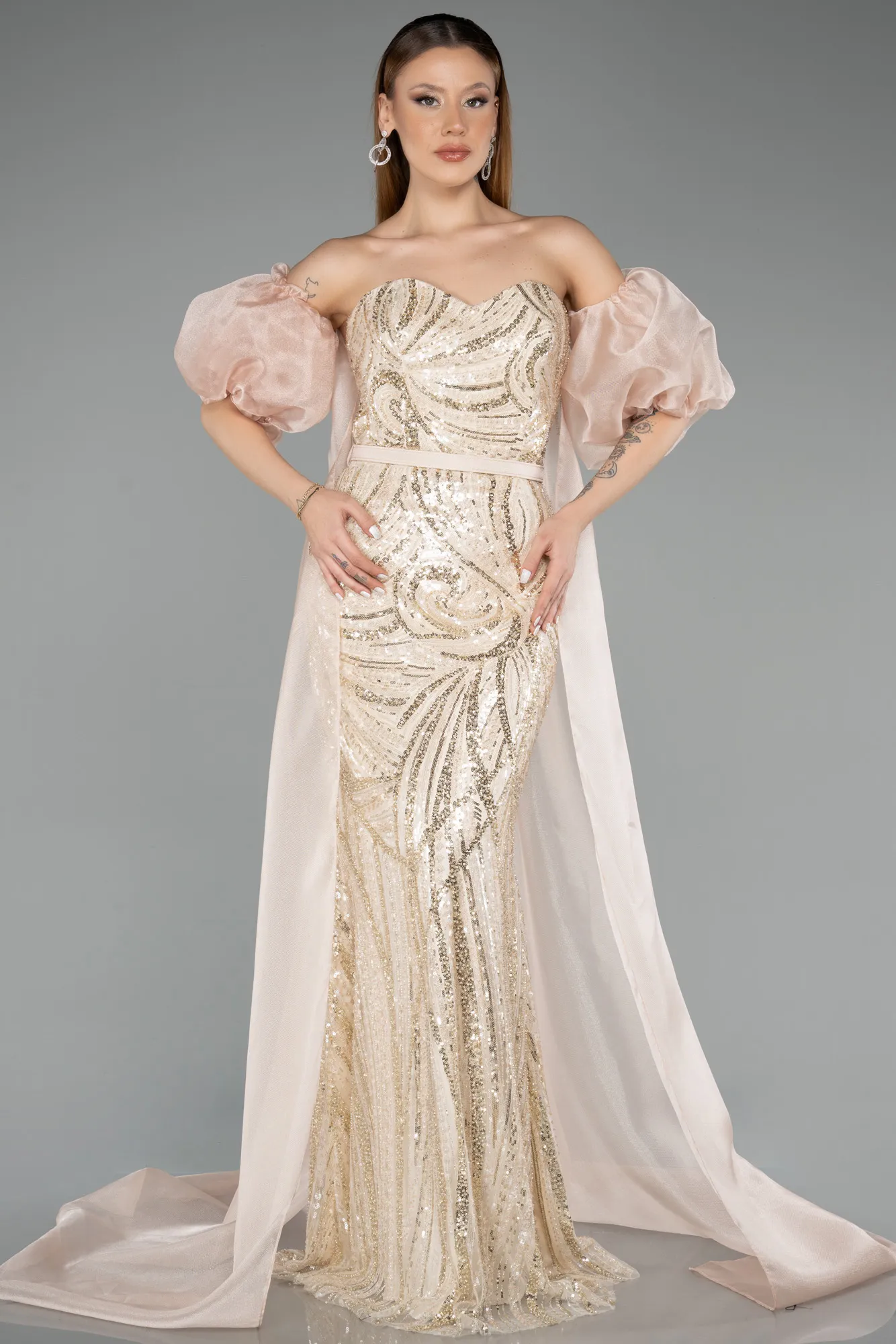 Beige-Long Evening Dress ABU5537
