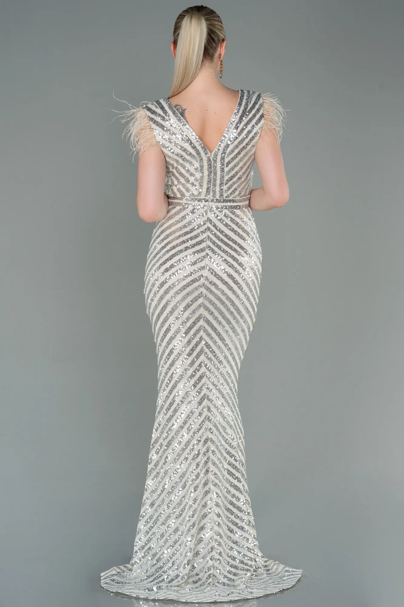 Beige-Long Evening Dress ABU881