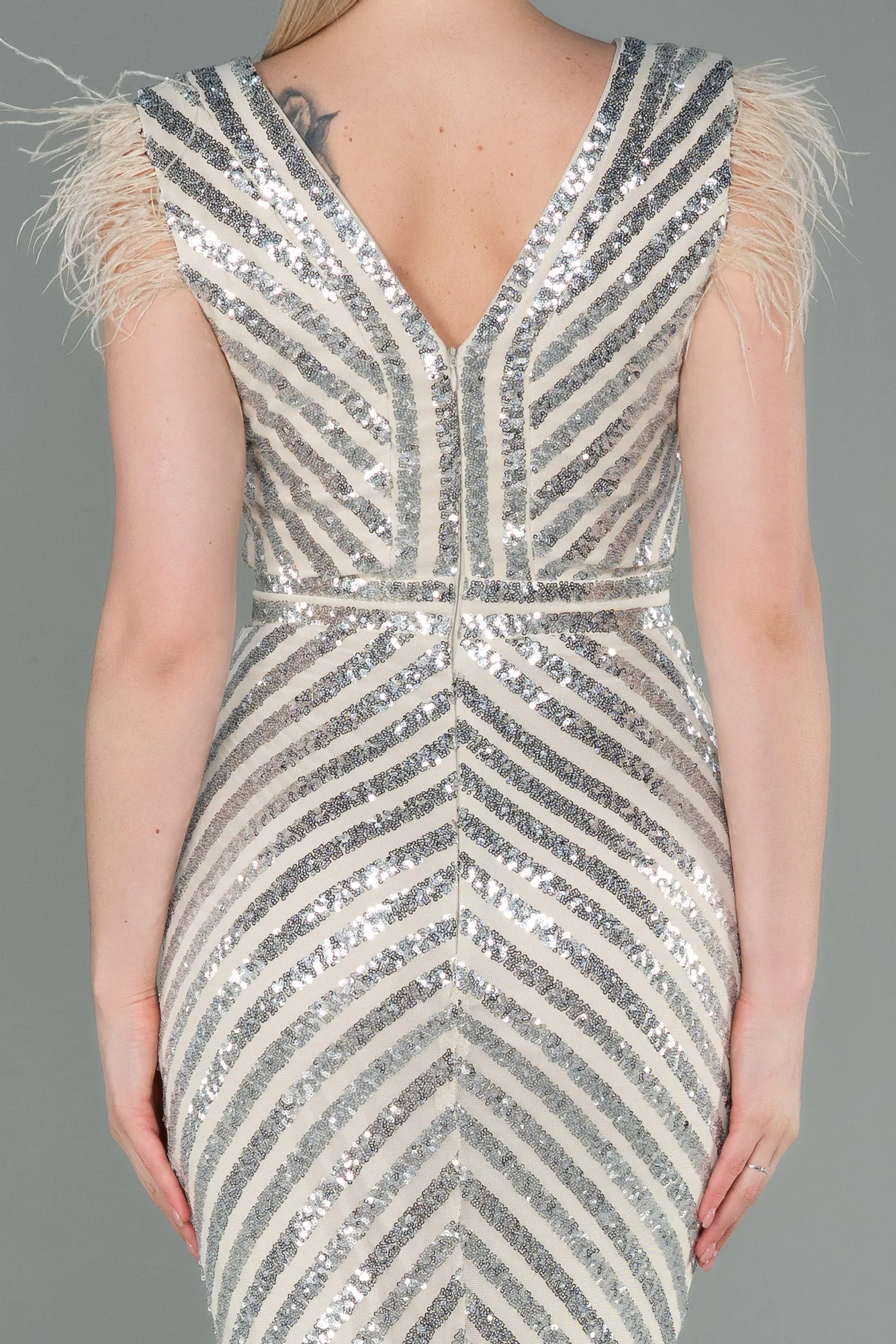 Beige-Long Evening Dress ABU881