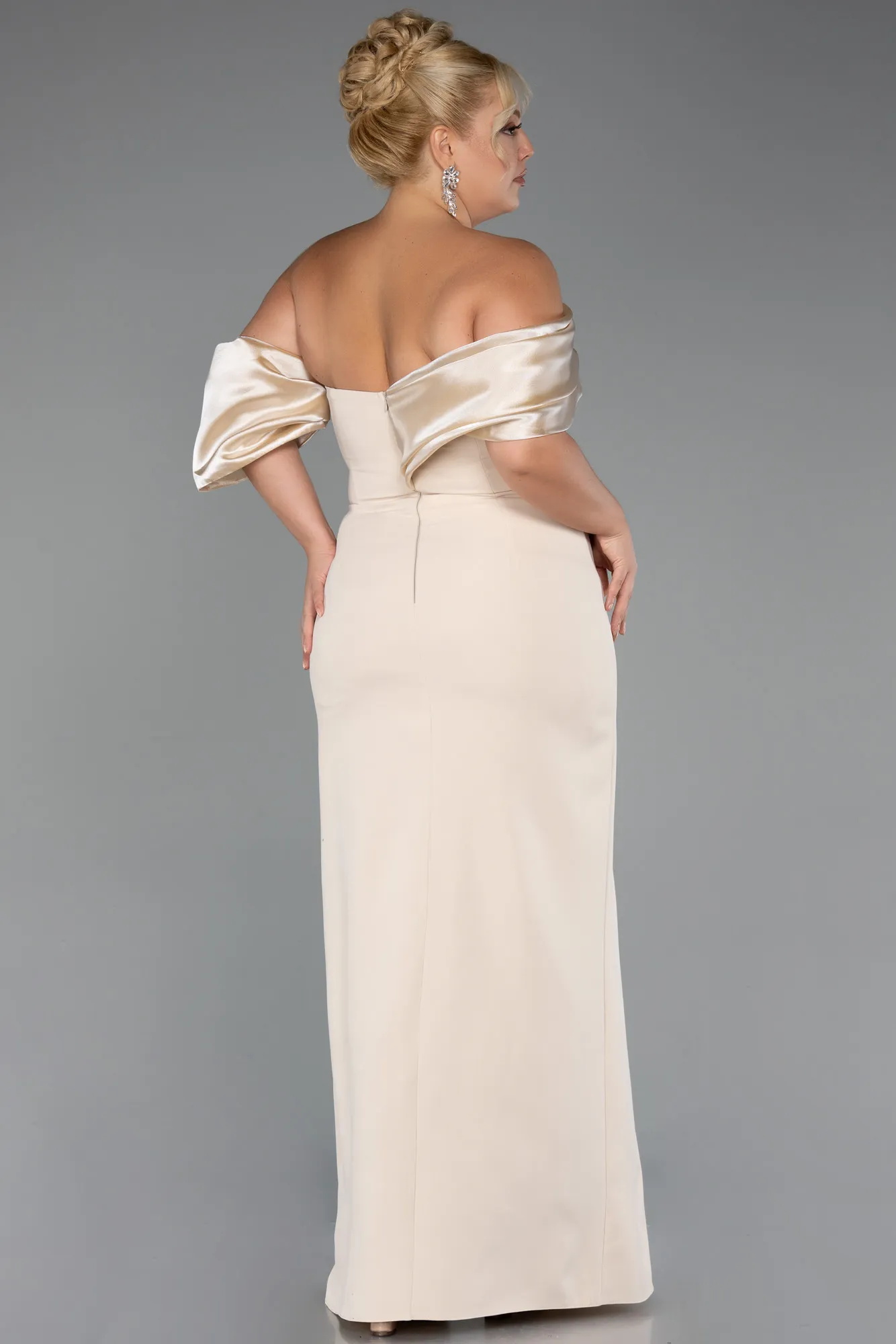 Beige-Long Formal Plus Size Dress ABU5047