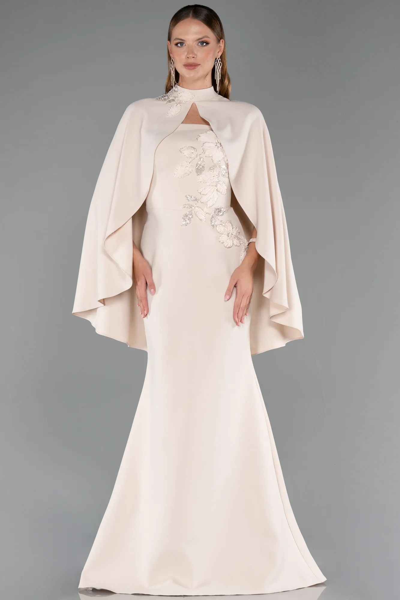 Beige-Long Mermaid Evening Gown ABU5485