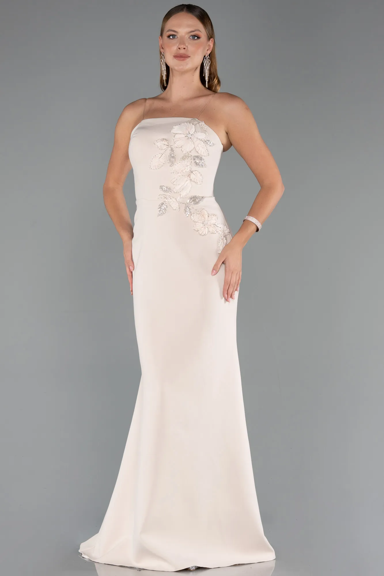 Beige-Long Mermaid Evening Gown ABU5485